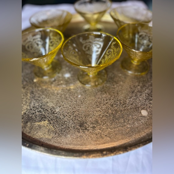 Set of 6 Federal Glass 1930 Yellow Madrid Cone Footed Sherbet Glasses - Picture 2 of 5